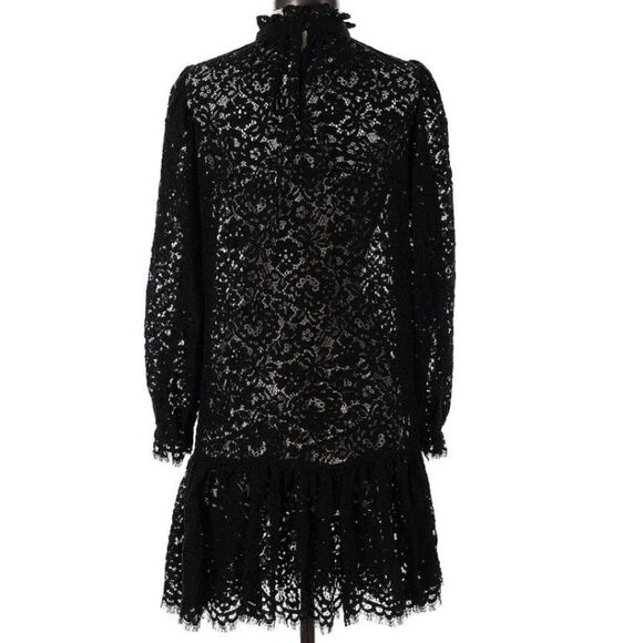 J.Crew Black Lace Puff Sleeve High Neck Ruffle Mini  Size Large - Picture 1 of 9